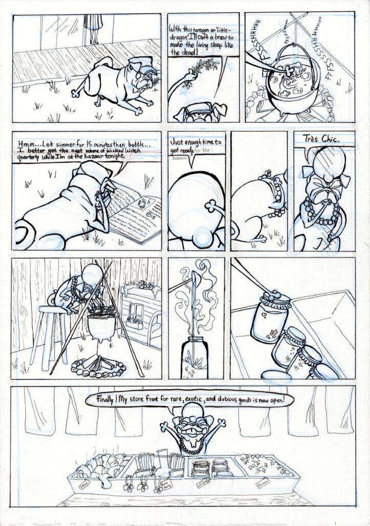 Inked comic about a pug